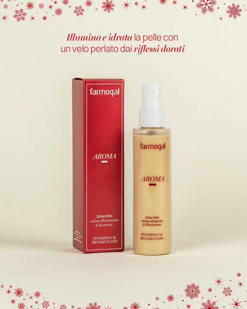 Glow Mist Aroma Natale – spray illuminante e idratante per la pelle, fragranza agrumata e vaniglia, effetto glow dorato