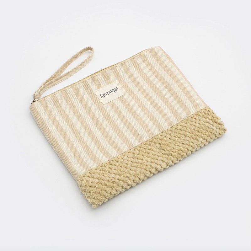 Pochette Farmogal Beauty da Viaggio Pochette Farmogal in tessuto morbido a righe beige, ideale per beauty e viaggio